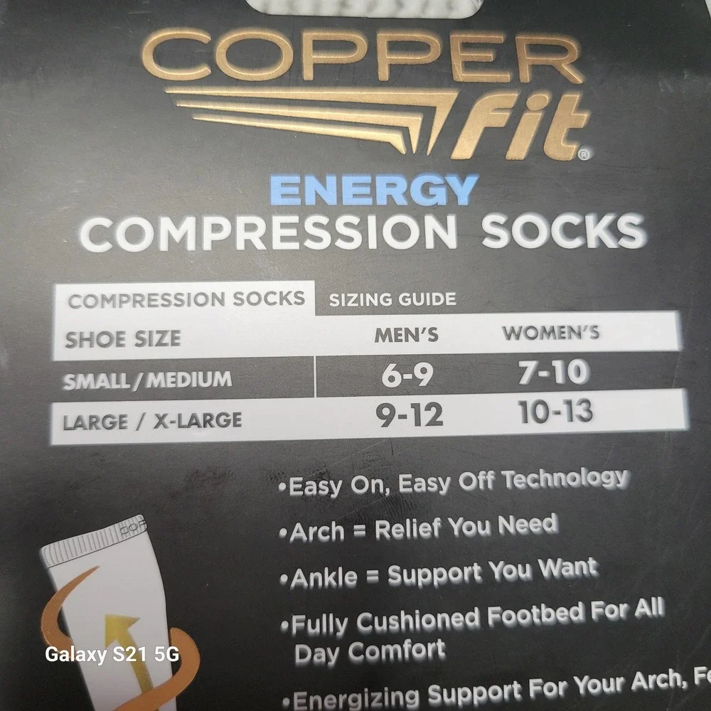 Copper Fit Energy Compression Socks Black L/XL Graduated Compression 1 Pair